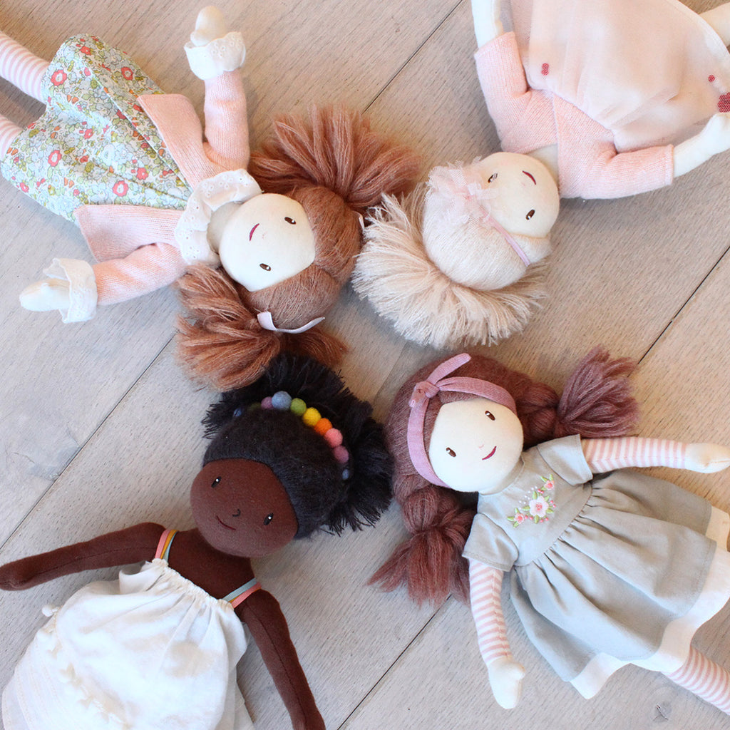 plastic-free sustainable toy Threadbear ballerina rag doll soft for children with blonde hair and dress