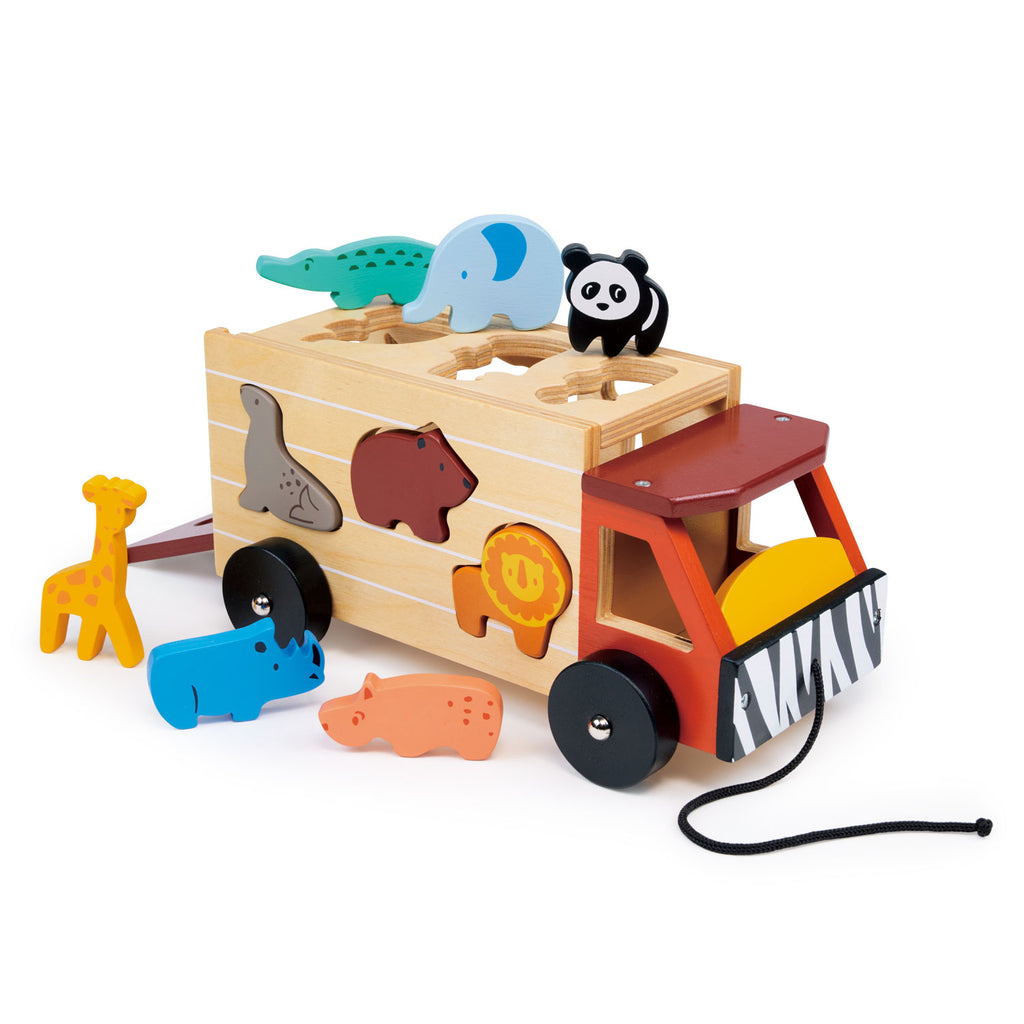 A Shape Sorting Safari Truck toy by Mentari.