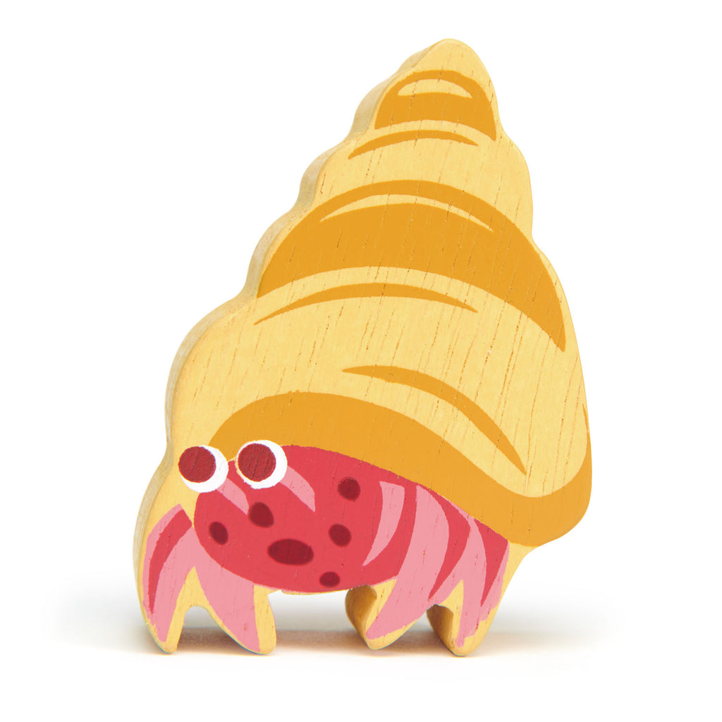 Tender Leaf wooden hermit crab animal in yellow and red