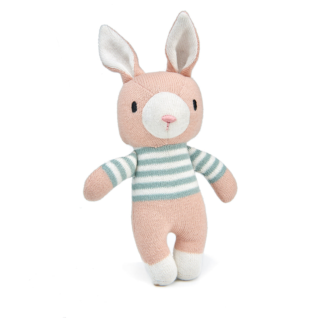 threadbear design baby and toddler toys soft knitted bunny doll in pale blue and cream stripes