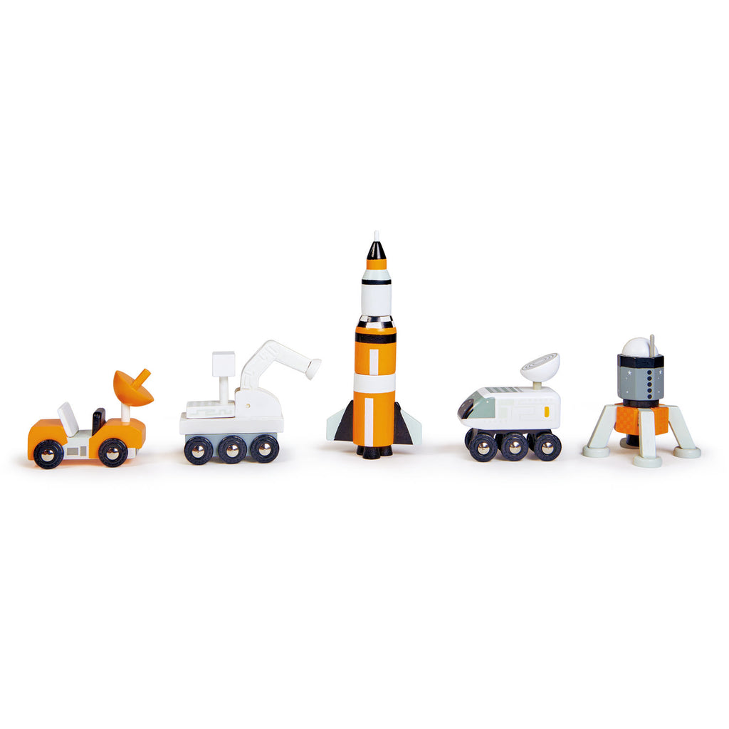 wooden toy space vehicle set for children