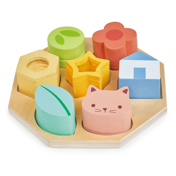 Mentari wooden Sensory Activity Tray with seven textured shapes
