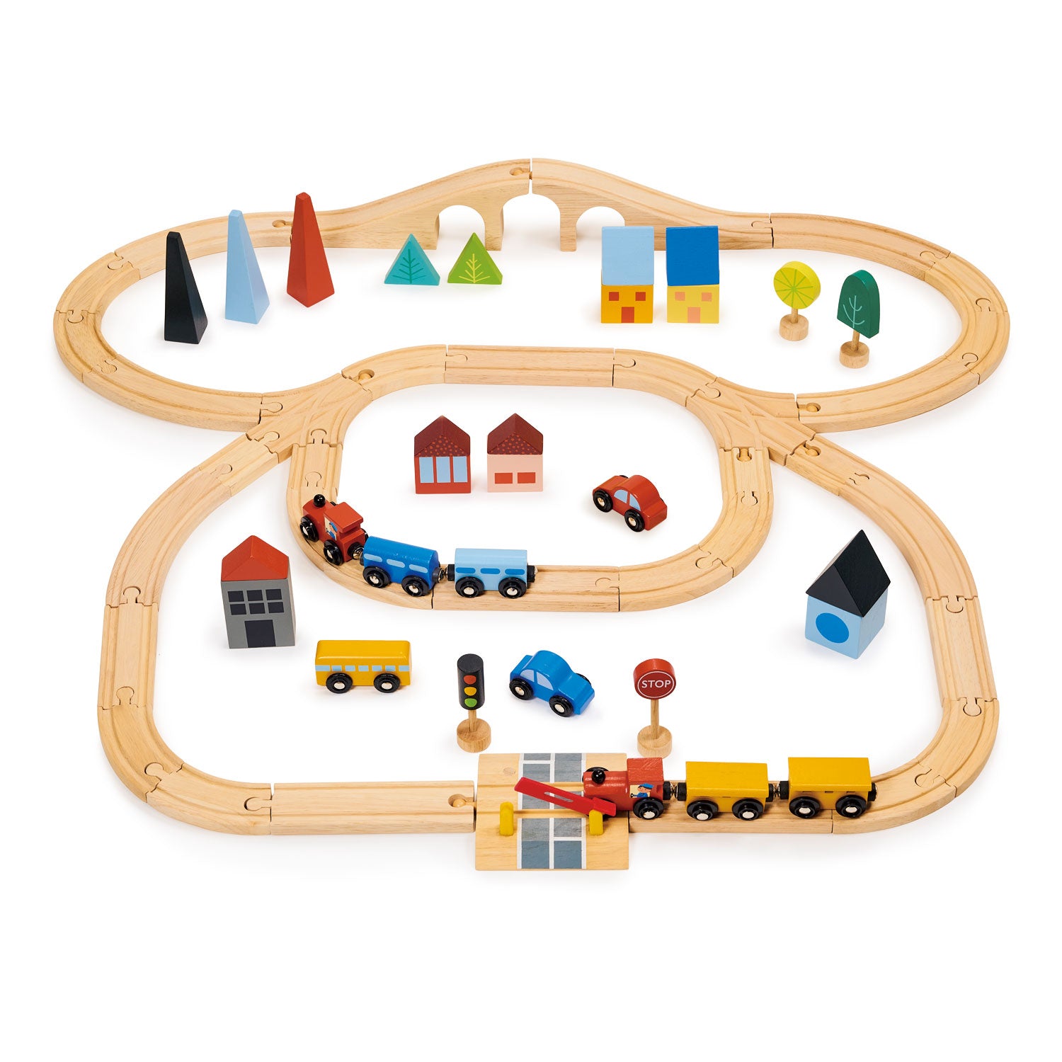 Town Train Set | Mentari Toys | Wooden Train Set for Children