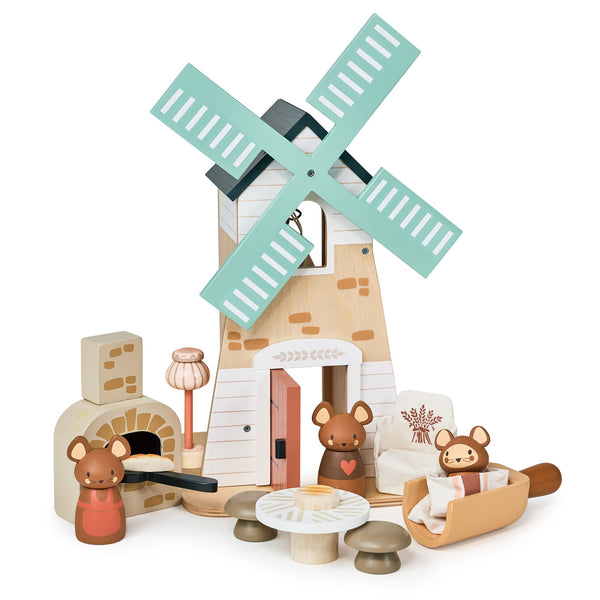 Tender Leaf Toys Penny Windmill wooden playset with mouse family