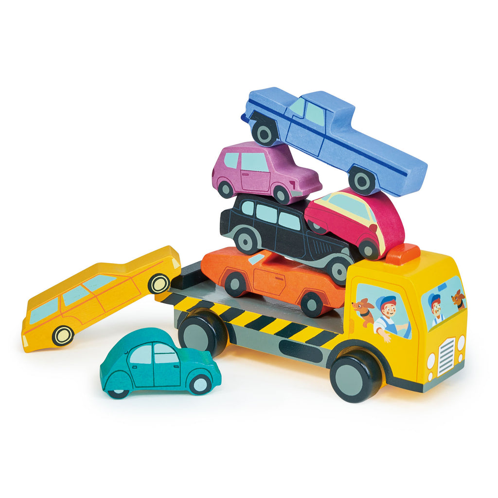 solid wood brightly coloured car set
