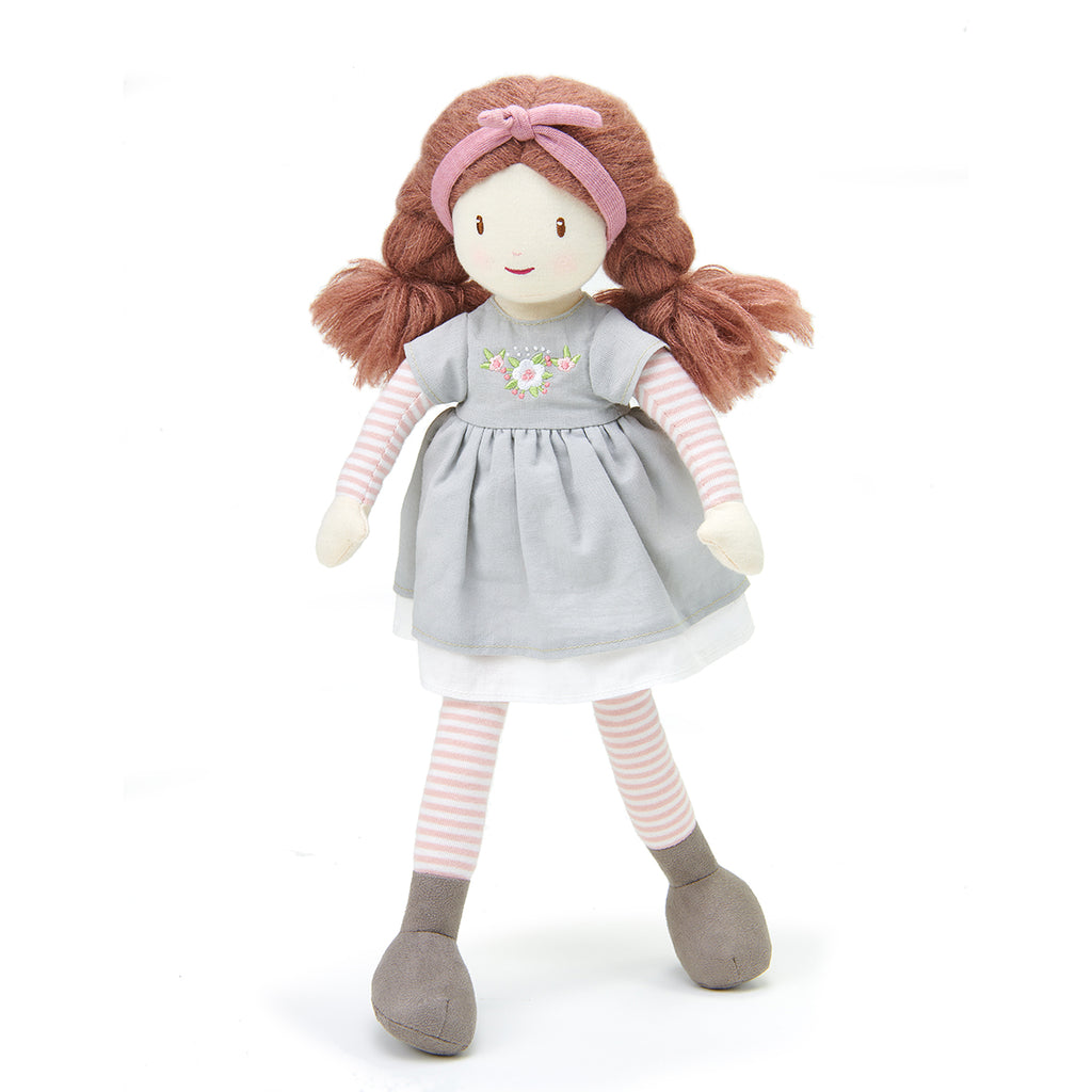 plastic-free sustainable toy Threadbear rag doll soft for children with plaits and dress