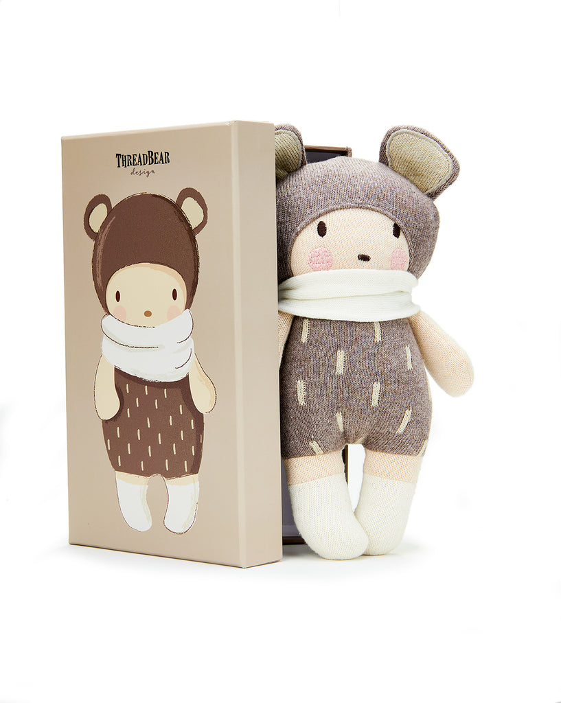 threadbear design baby and toddler toys soft knitted bear doll with ears scarf and socks in beige biscuit and cream