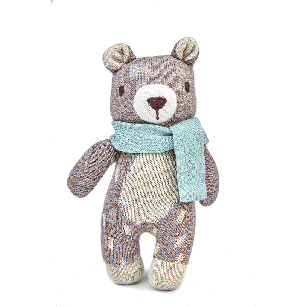 threadbear design baby and toddler toys soft knitted bear doll with scarf in beige brown biscuit