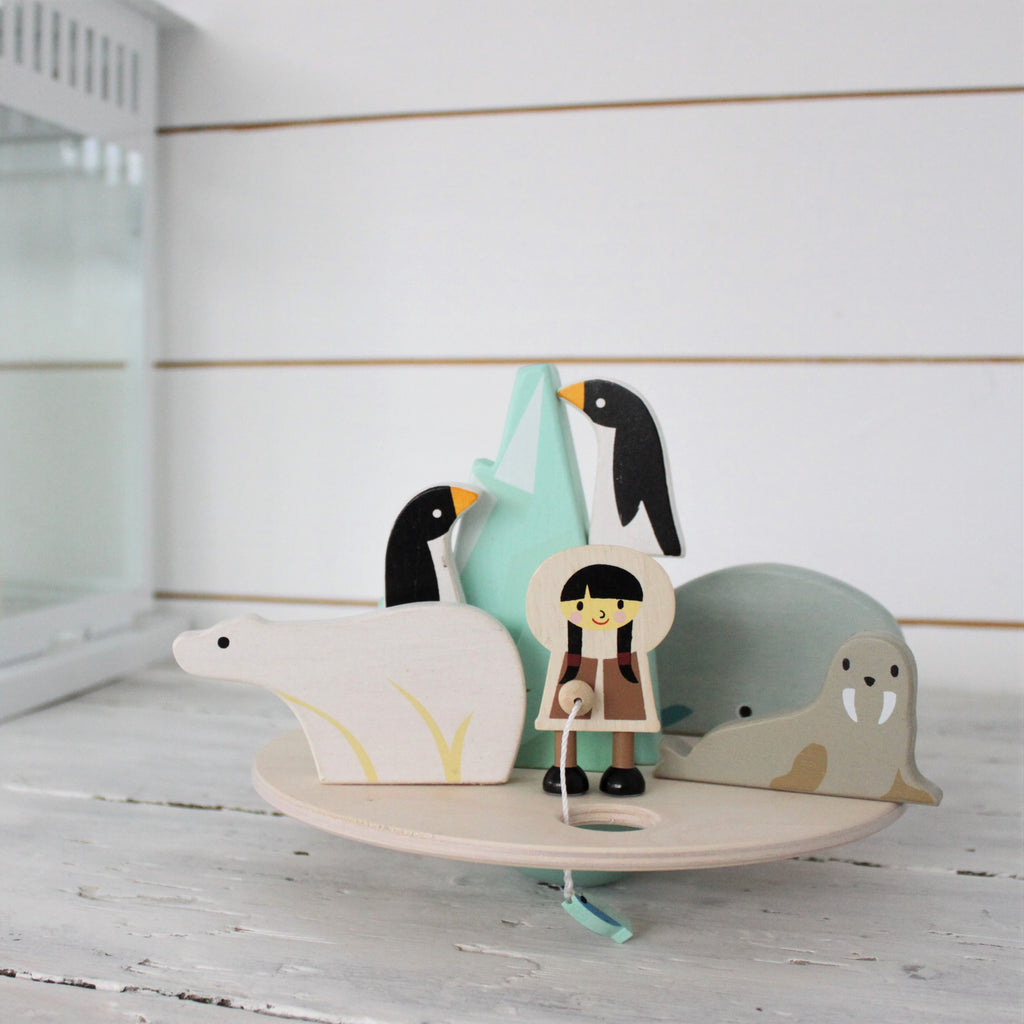 Tender Leaf Toys wooden balancing game polar circle with penguin polar bear and iceberg