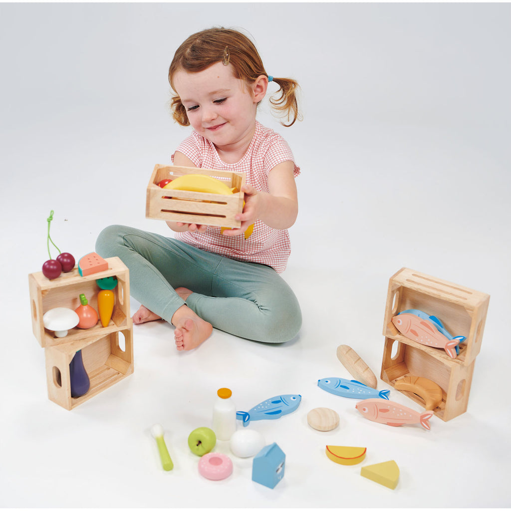 Bakery Crate toy by Mentari wooden play food market basket