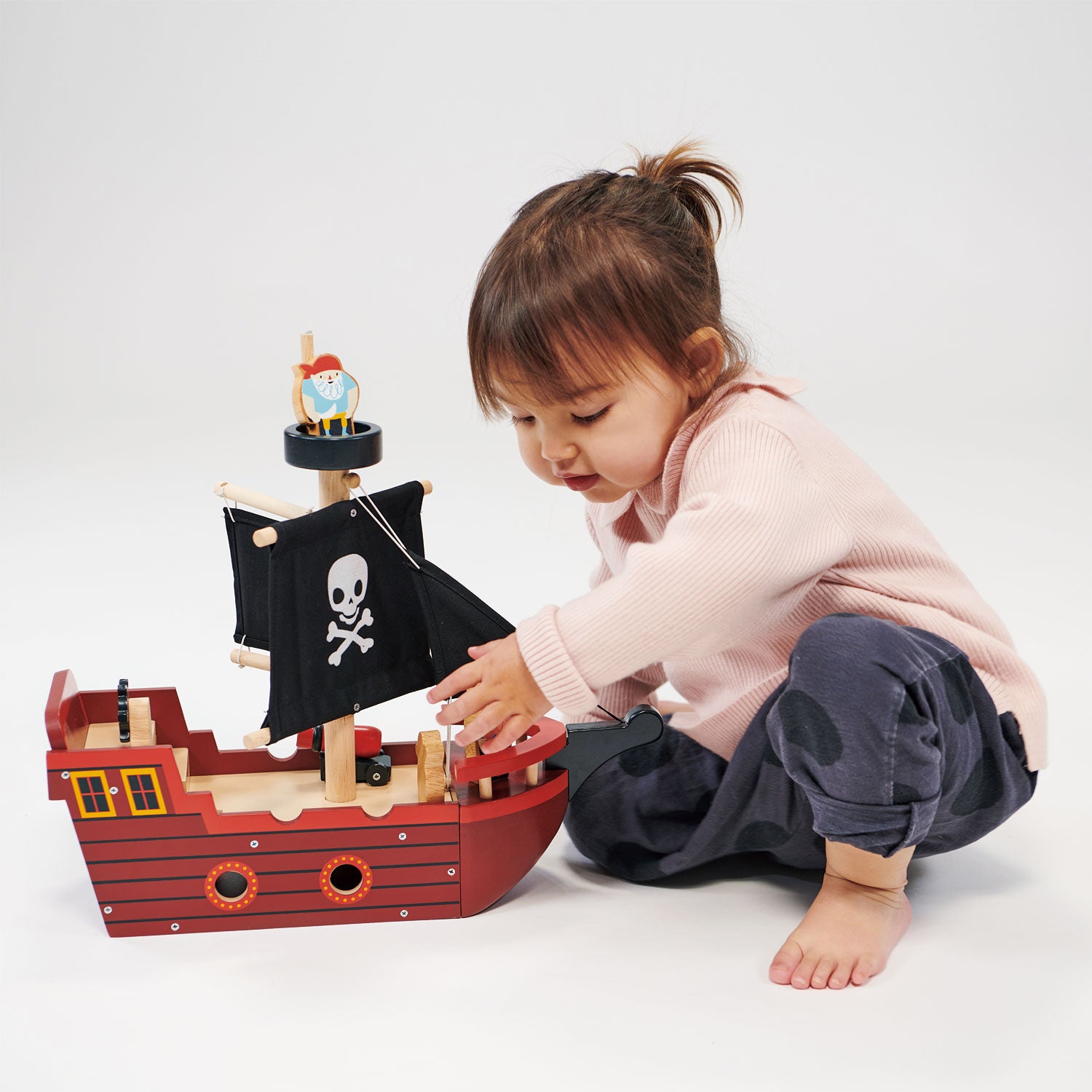Fishbones Pirate Ship Mentari Toys Wooden Pirate Boat Toy