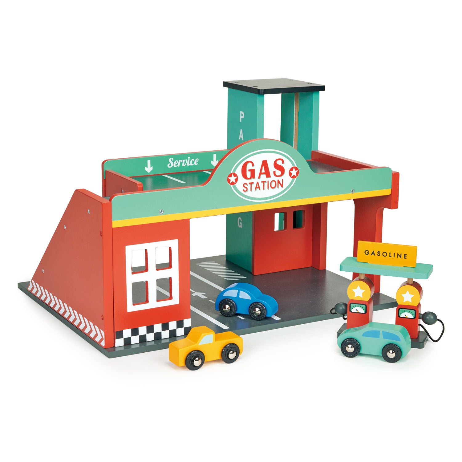 Gas Station | Mentari Toys | Wooden Car Garage Toy – Threadbeardesign