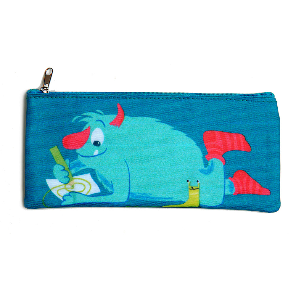 ThreadBear Design Biodegradable Monster pencil case with wipe clean surface in blue
