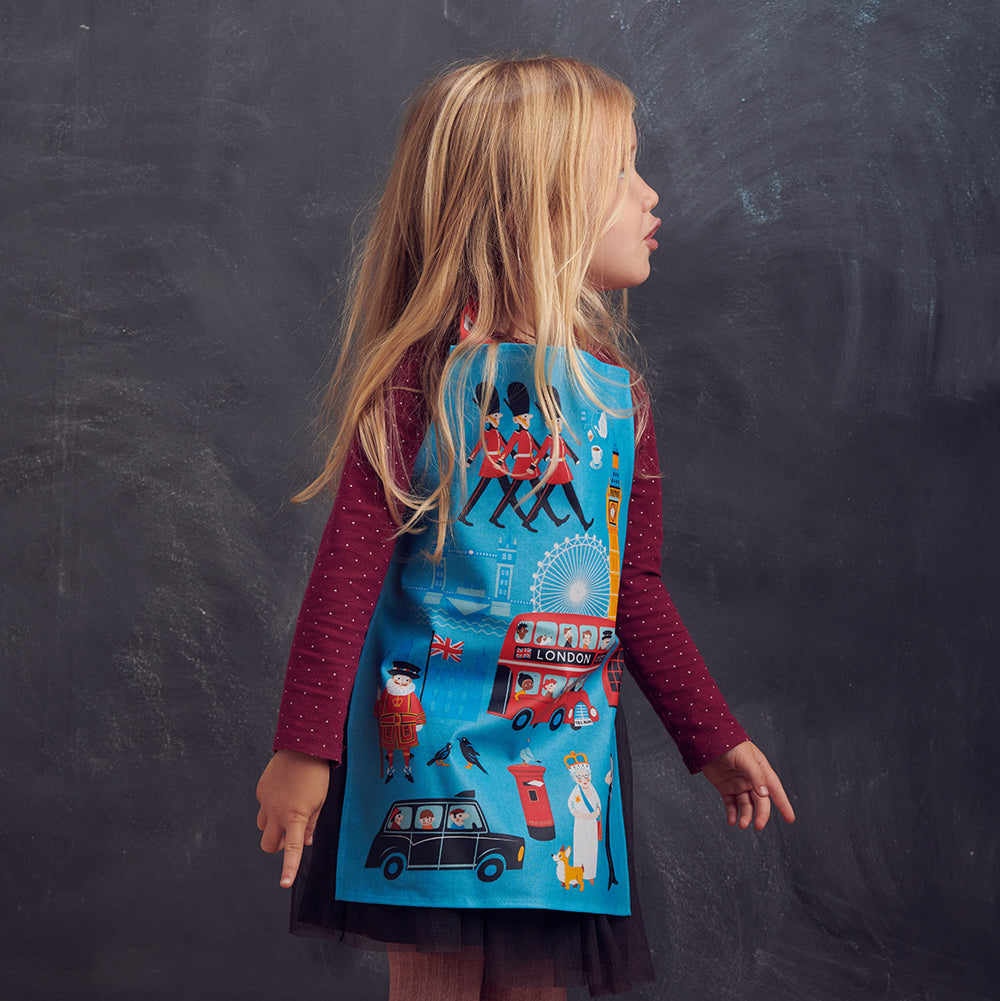 ThreadBear Design Biodegradable London theme Aprons with in blue