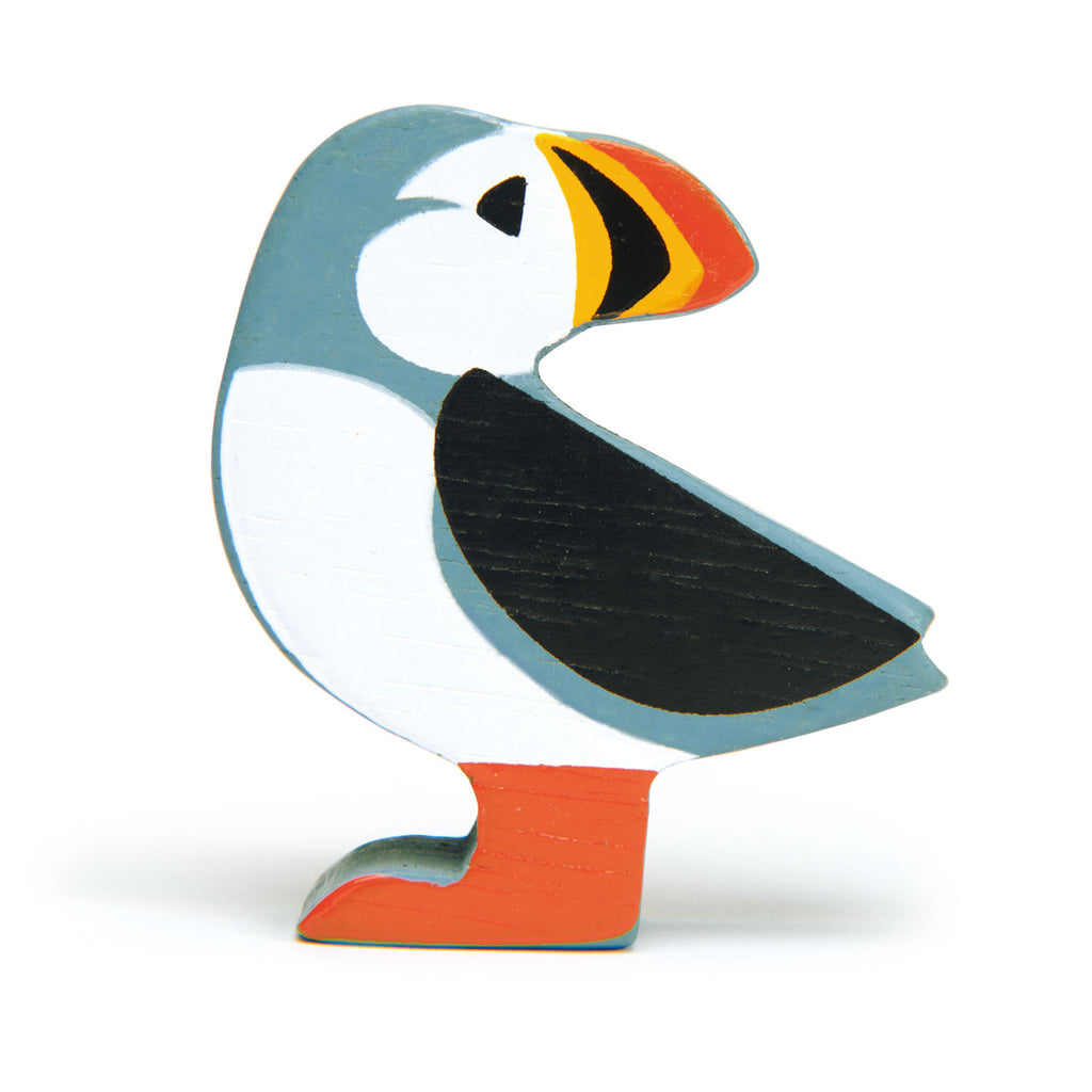  Tenderleaf wooden puffin animal toy in blue and red