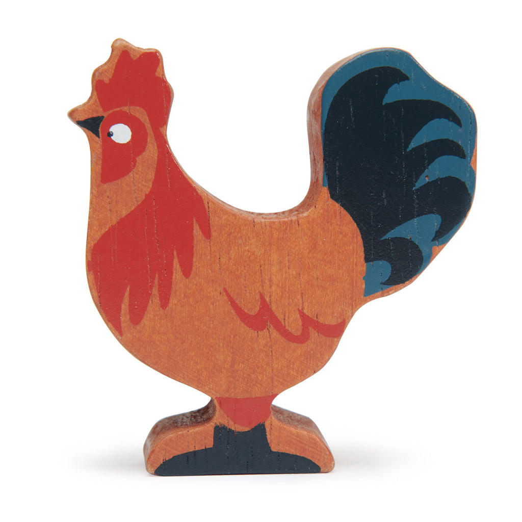 Tender Leaf wooden rooster chicken toy in brown