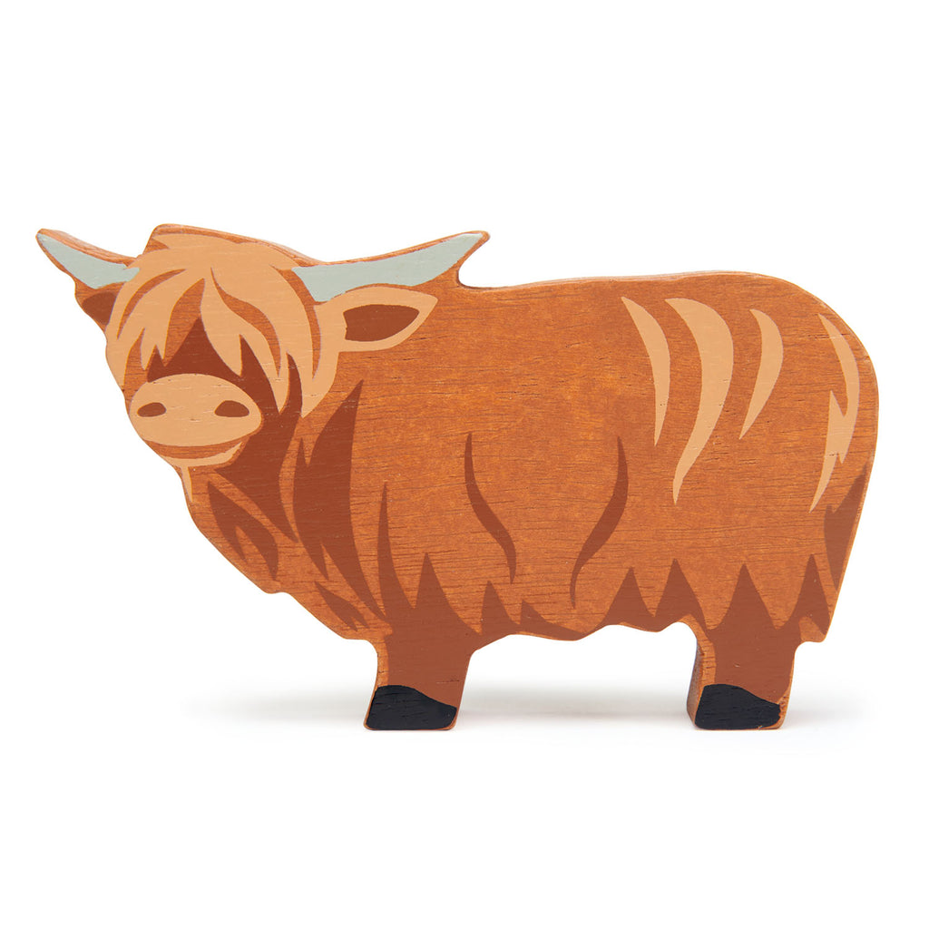 Tender Leaf wooden highland cow toy in brown
