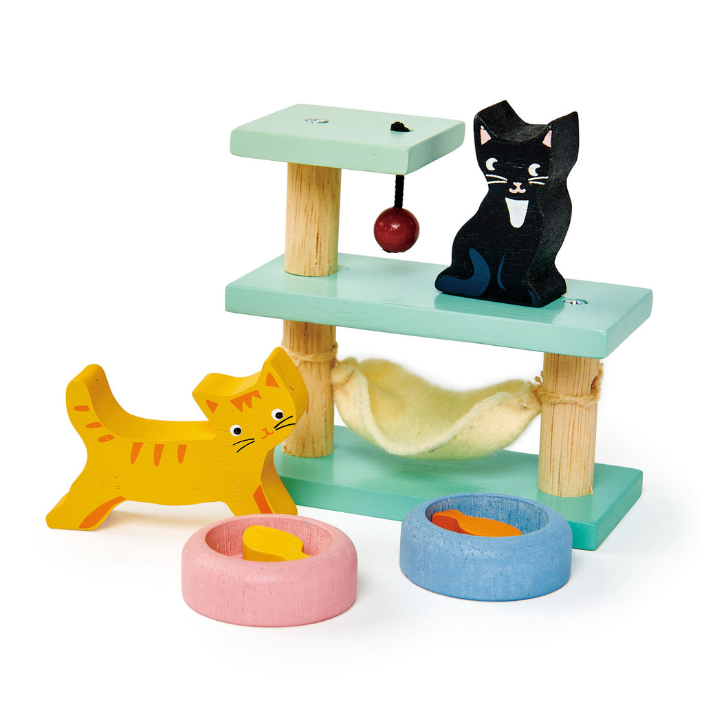 Tender Leaf wooden toys pet cat set dolls house furniture