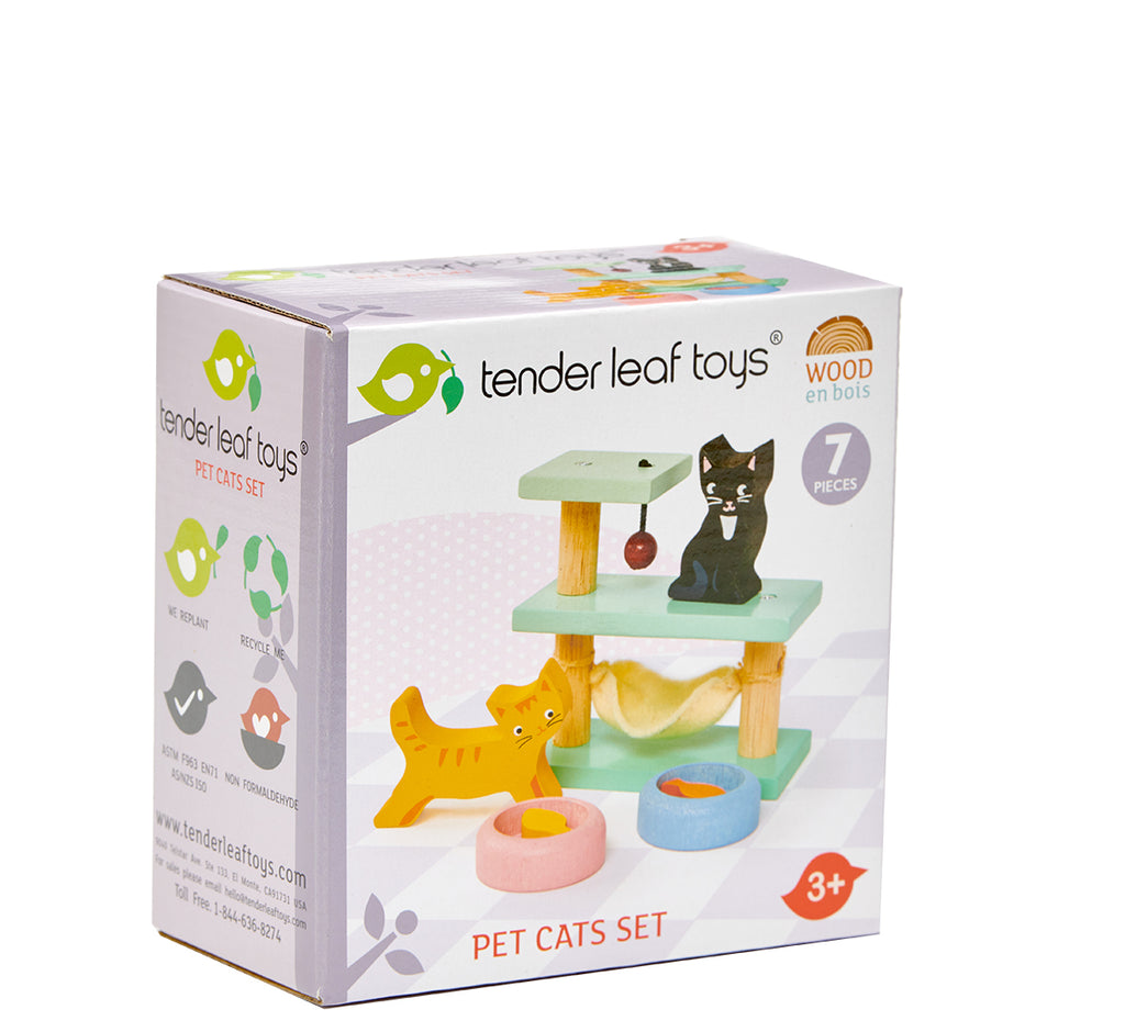 Tender Leaf wooden toys pet cat set dolls house furniture