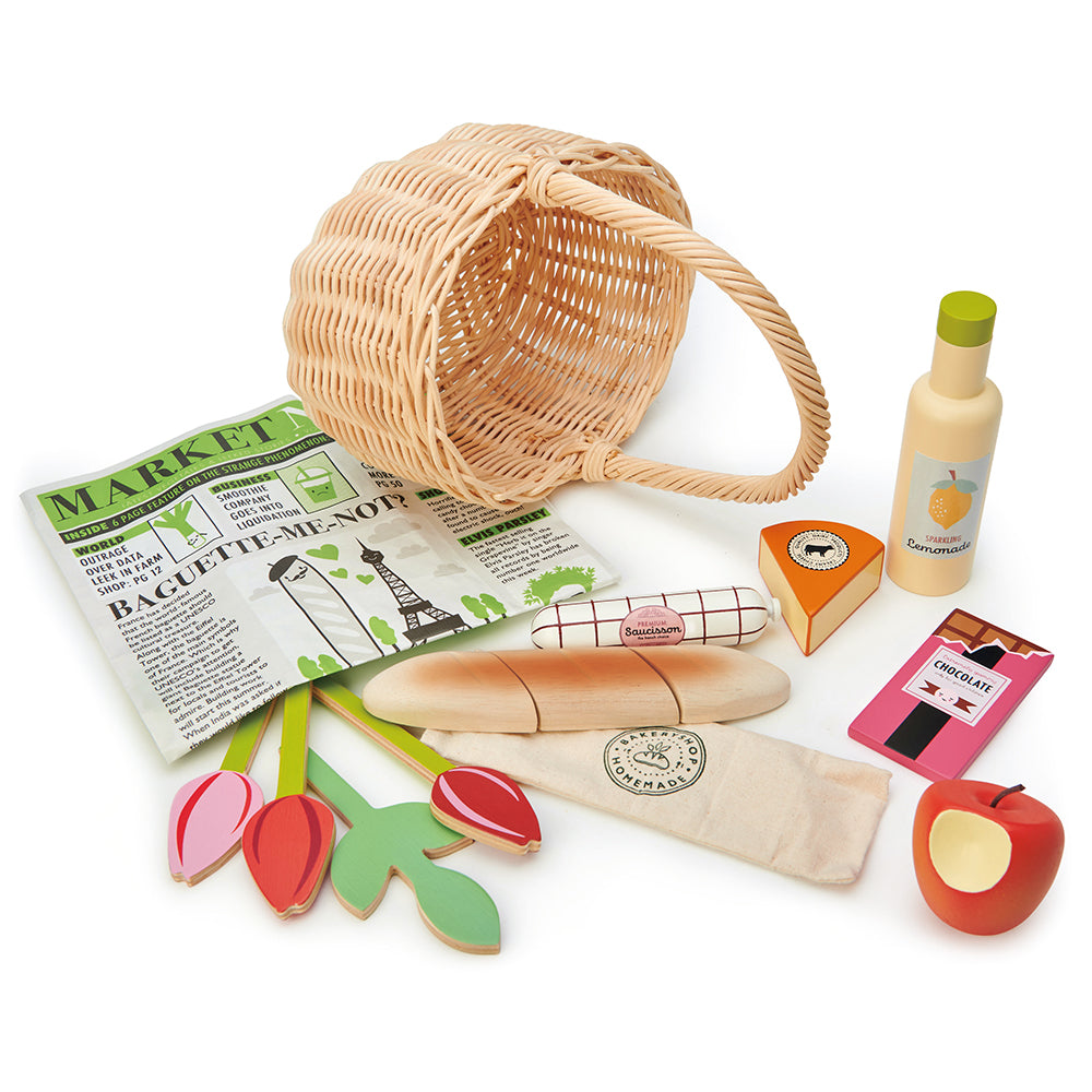 Tenderleaf Toys | Wooden Wicker Picnic Basket Set