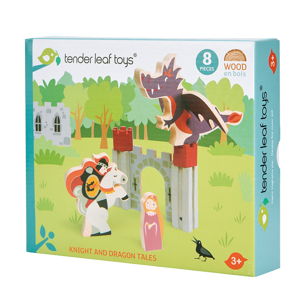 Tender Leaf Toys wooden castle add on set with dragon and princess characters
