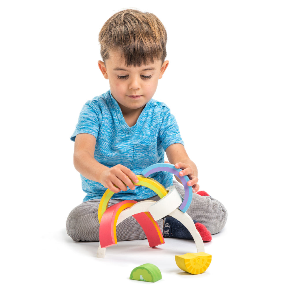 Tender Leaf Toys wooden rainbow tunnel stacking puzzle for children