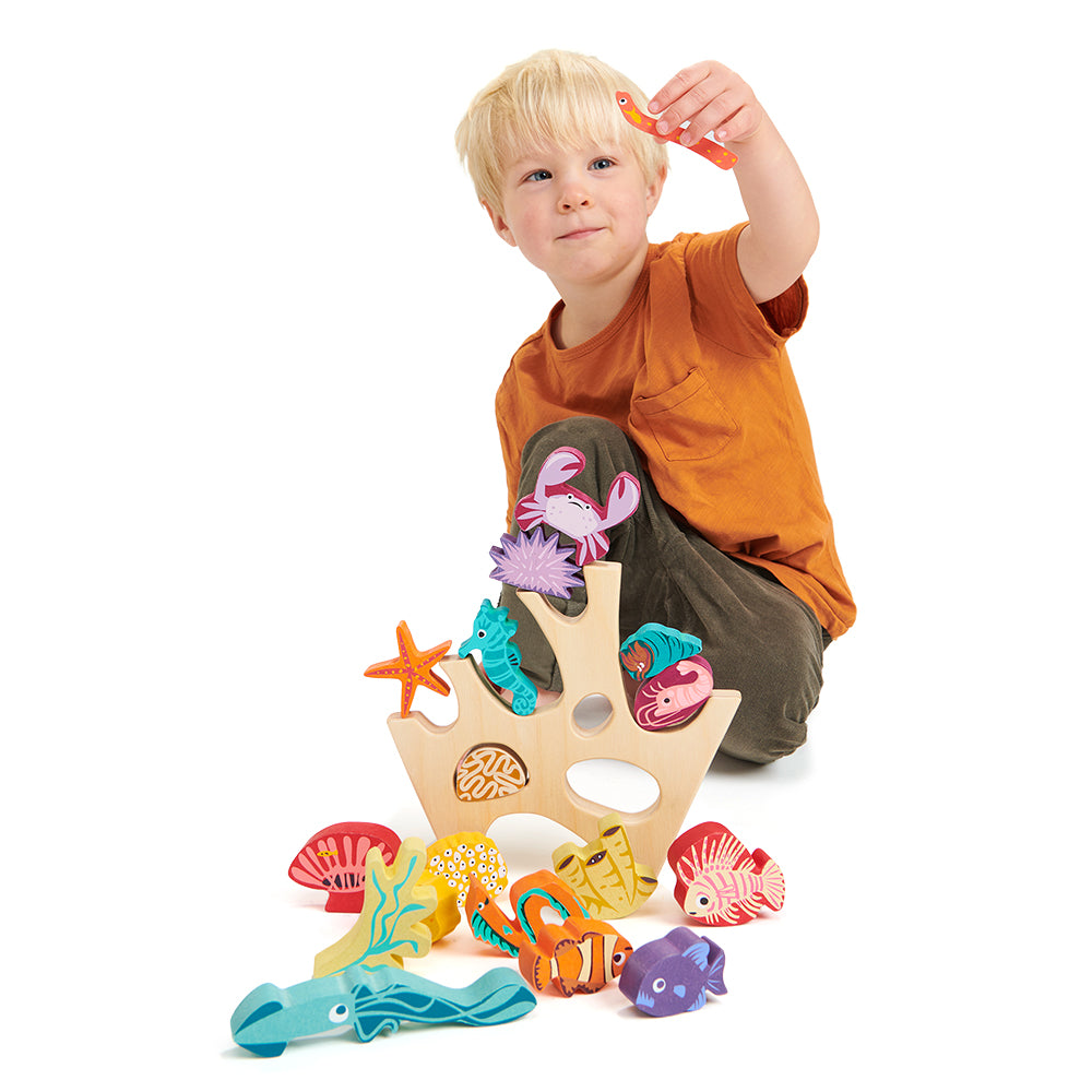 Tenderleaf Toys Solid Wood Coral Sea Life Stacker Plastic Free