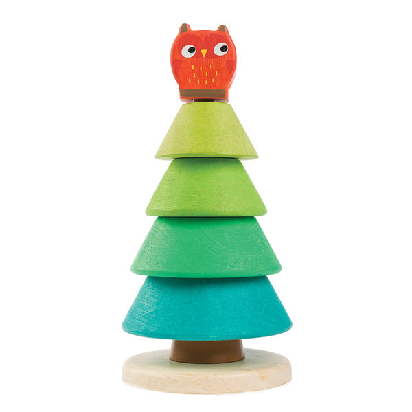 Tender Leaf Toys wooden Stacking Fir Tree with owl topper