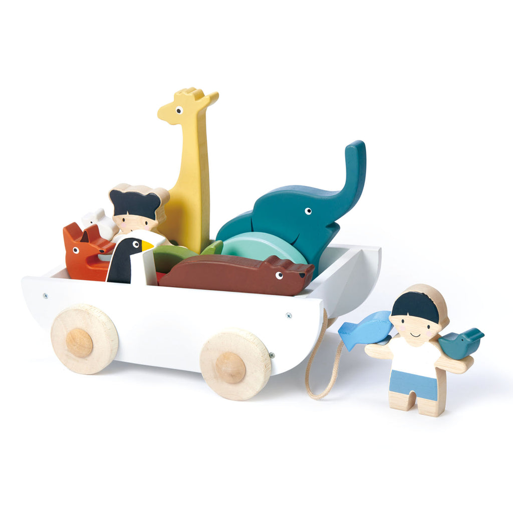 Tender Leaf wooden toys animals with cart pull along friendship