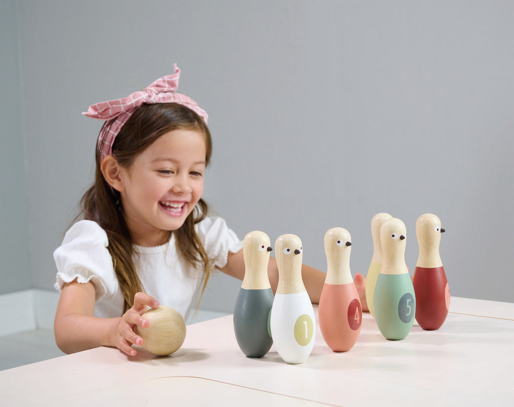 wooden toy bird themed skittles for children