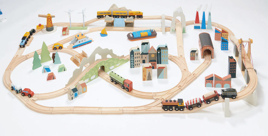 tenderleaf mountain view trainset made from solid wood and plastic free with lots of accessories huge train set premium toy gift ideas