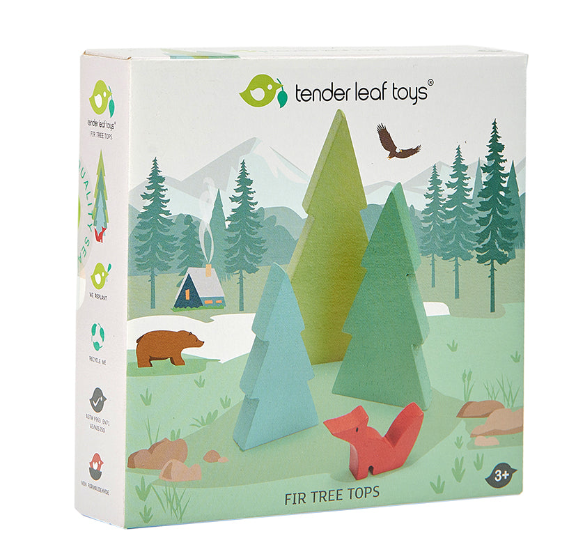 Tender Leaf Toys wooden train set accessory set of simple fir tree silhouettes in green