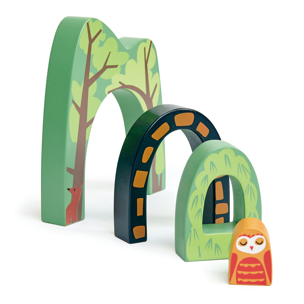 Tender Leaf Toys wooden train accessory tunnel set with 4 interlocking pieces