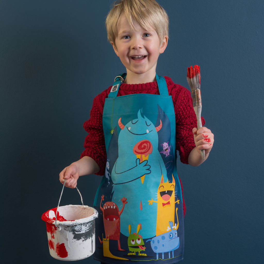ThreadBear Design Biodegradable Apron. This TPU coated cotton apron has our own gang of monsters illustrated on the front