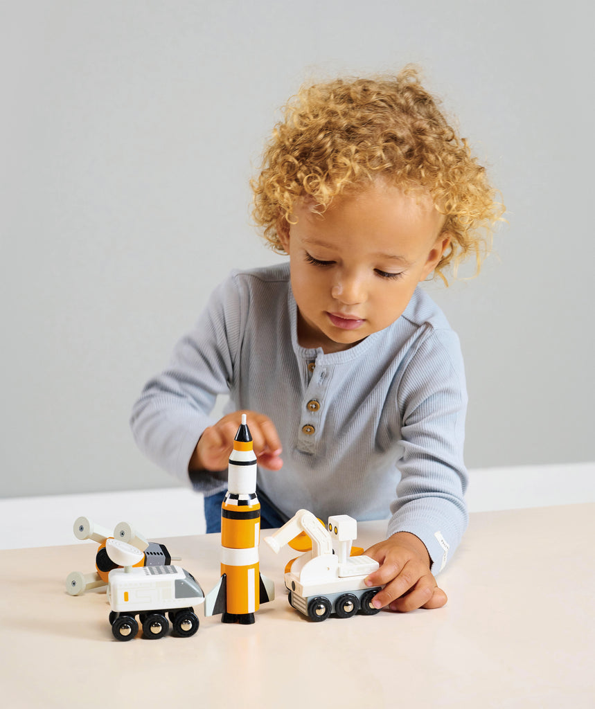 wooden toy space vehicle set for children