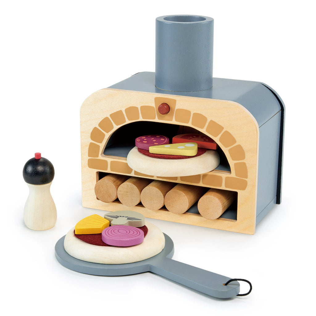 tender leaf toys wooden pizza oven with play food