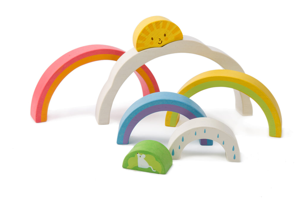 Tender Leaf Toys wooden rainbow tunnel stacking puzzle for children